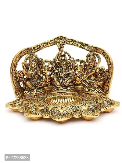 Metal Laxmi Ganesh Saraswati Idol With 5 Diyas For Home Decor And Gifts Decorative Showpiece 12 Cmnbsp;nbsp;Aluminium