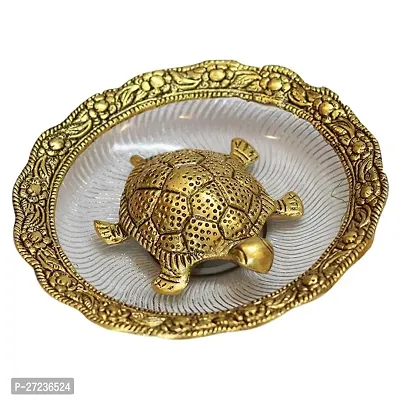 Golden Metal Tortoise On Glass Plate For Good Luck Feng Shui Gift Item-thumb0