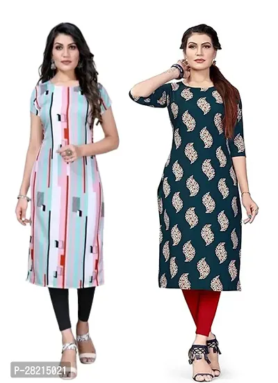 Stylish Multicoloured Crepe Printed Kurta For Women Pack Of 2