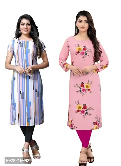 Stylish Multicoloured Crepe Printed Kurta For Women Pack Of 2-thumb0