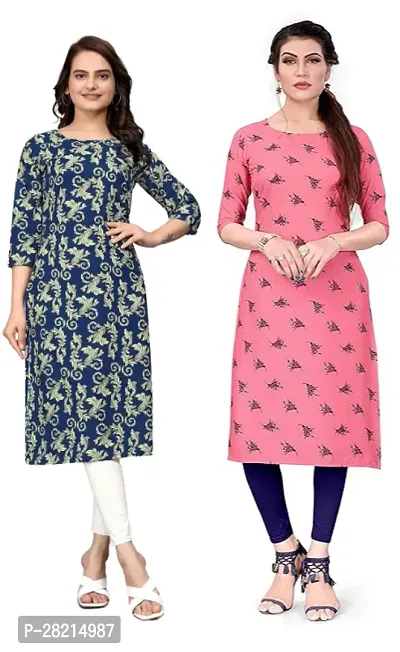 Stylish Multicoloured Crepe Printed Kurta For Women Pack Of 2