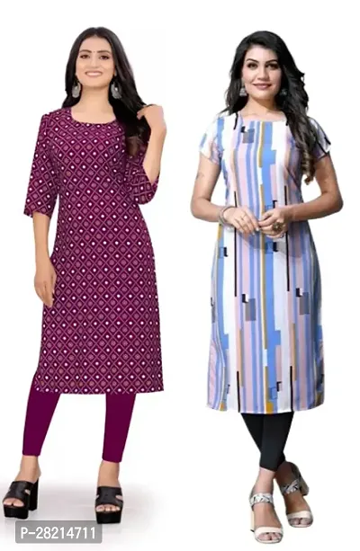 Stylish Multicoloured Crepe Printed Kurta For Women Pack Of 2-thumb0