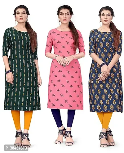 Fabulous Crepe Printed Straight Kurta For Women- Pack Of 3-thumb0