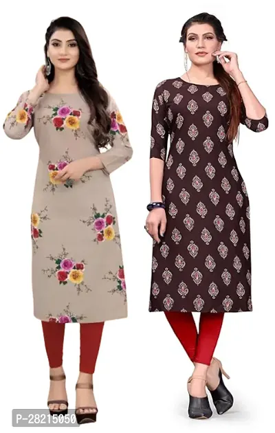 Stylish Multicoloured Crepe Printed Kurta For Women Pack Of 2