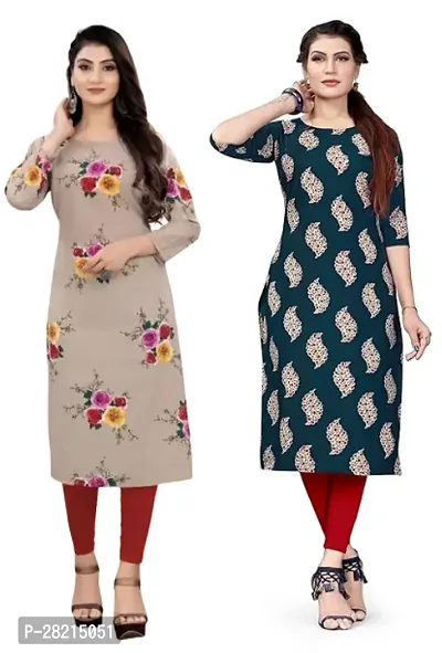 Stylish Multicoloured Crepe Printed Kurta For Women Pack Of 2-thumb0