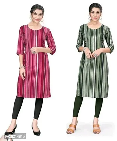 Stylish Multicoloured Crepe Printed Kurta For Women Pack Of 2-thumb0