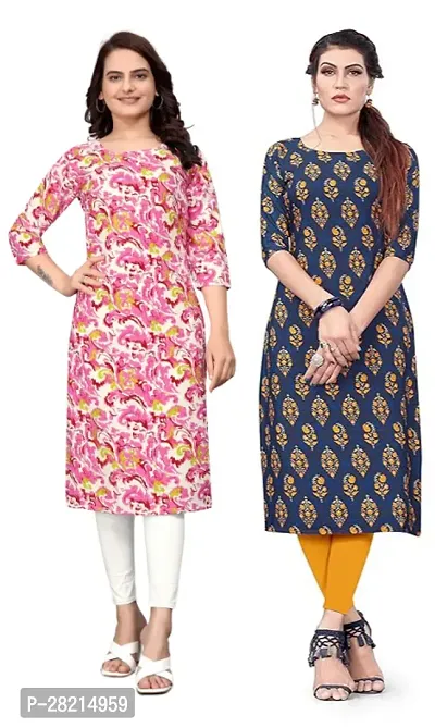 Stylish Multicoloured Crepe Printed Kurta For Women Pack Of 2