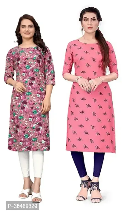 Stylish Multicoloured Crepe Printed Kurta For Women Pack Of 2-thumb0