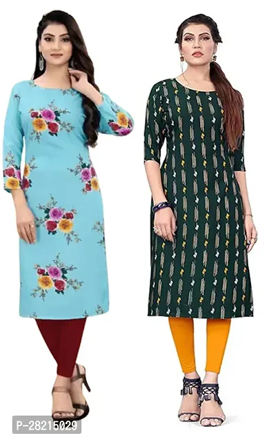 Stylish Multicoloured Crepe Printed Kurta For Women Pack Of 2-thumb0