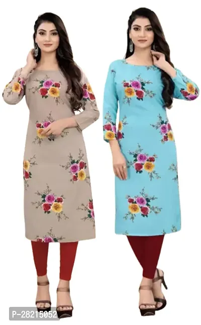 Stylish Multicoloured Crepe Printed Kurta For Women Pack Of 2-thumb0