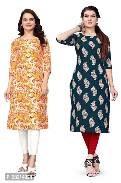 Stylish Multicoloured Crepe Printed Kurta For Women Pack Of 2