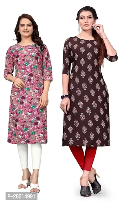 Stylish Multicoloured Crepe Printed Kurta For Women Pack Of 2-thumb0