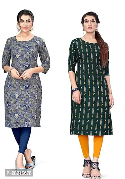 Stylish Multicoloured Crepe Printed Kurta For Women Pack Of 2