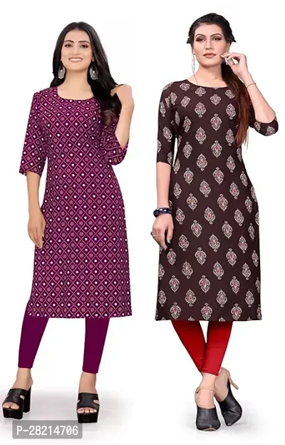 Stylish Multicoloured Crepe Printed Kurta For Women Pack Of 2-thumb0