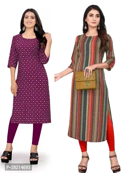 Stylish Multicoloured Crepe Printed Kurta For Women Pack Of 2