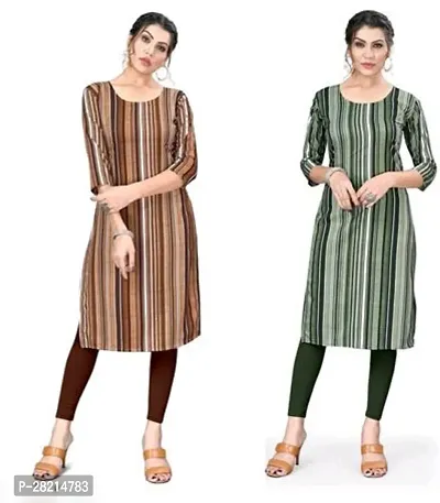 Stylish Multicoloured Crepe Printed Kurta For Women Pack Of 2