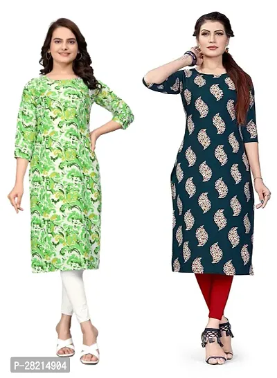 Stylish Multicoloured Crepe Printed Kurta For Women Pack Of 2-thumb0