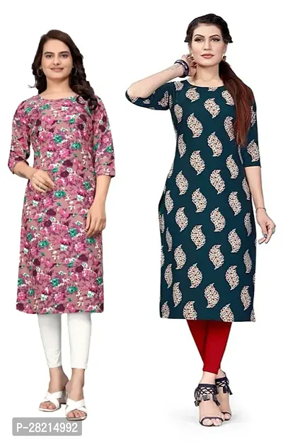 Stylish Multicoloured Crepe Printed Kurta For Women Pack Of 2