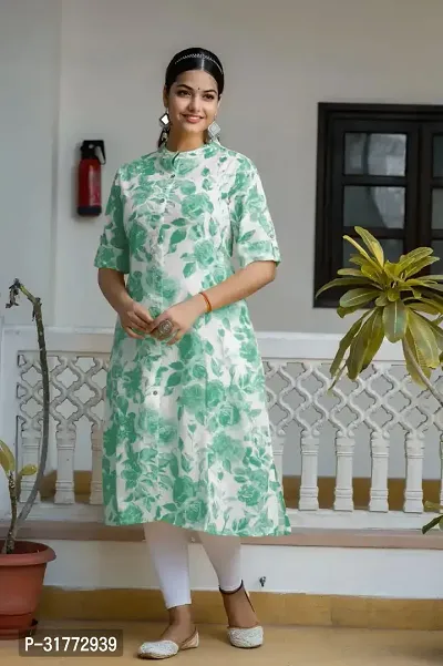 Stylish Green Cotton Slub Kurta For Women