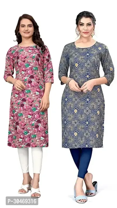 Stylish Multicoloured Crepe Printed Kurta For Women Pack Of 2