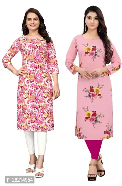 Stylish Multicoloured Crepe Printed Kurta For Women Pack Of 2