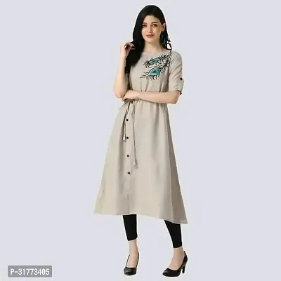 Stylish Grey Cotton Slub Kurta For Women-thumb0