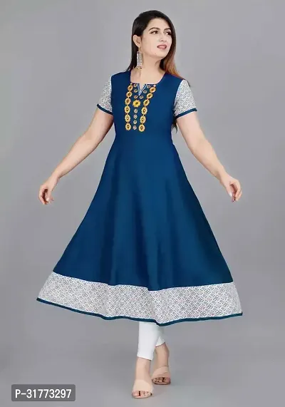 Stylish Navy Blue Cotton Slub Kurta For Women-thumb0