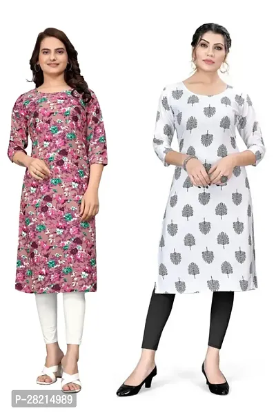 Stylish Multicoloured Crepe Printed Kurta For Women Pack Of 2