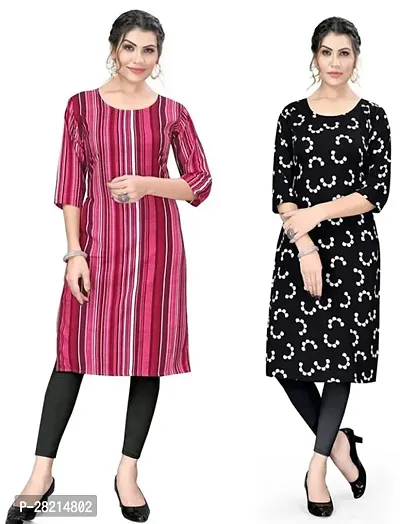 Stylish Multicoloured Crepe Printed Kurta For Women Pack Of 2