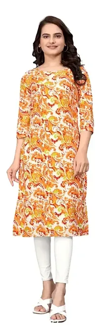 Stylish Orange Crepe Printed Kurtas For Women-thumb0