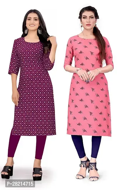 Stylish Multicoloured Crepe Printed Kurta For Women Pack Of 2