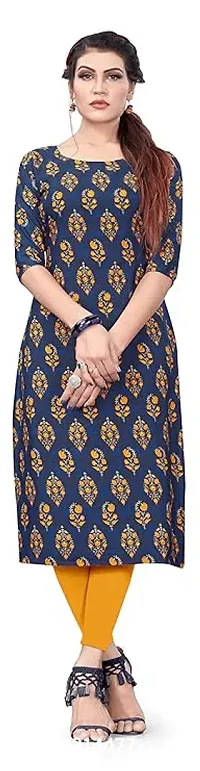 Stylish Navy Blue Crepe Printed Kurta For Women-thumb0