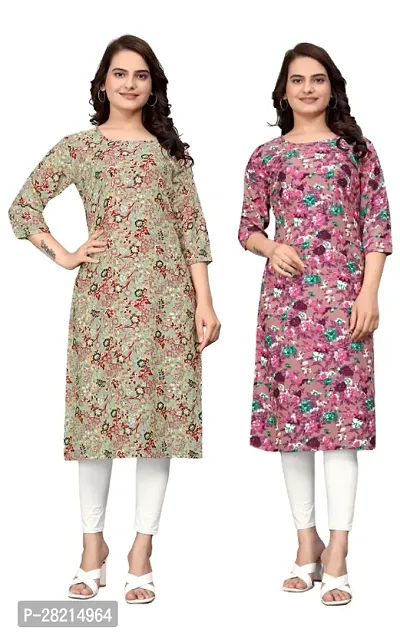 Stylish Multicoloured Crepe Printed Kurta For Women Pack Of 2-thumb0