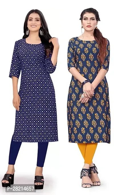 Stylish Multicoloured Crepe Printed Kurta For Women Pack Of 2-thumb0