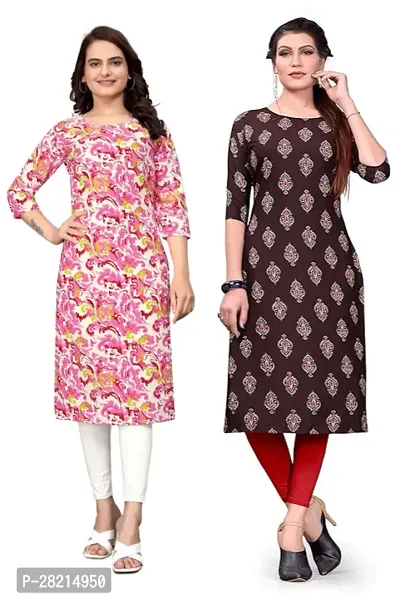 Stylish Multicoloured Crepe Printed Kurta For Women Pack Of 2