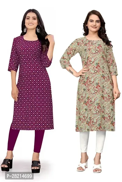 Stylish Multicoloured Crepe Printed Kurta For Women Pack Of 2