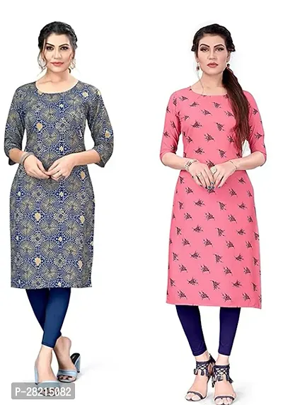 Stylish Multicoloured Crepe Printed Kurta For Women Pack Of 2-thumb0