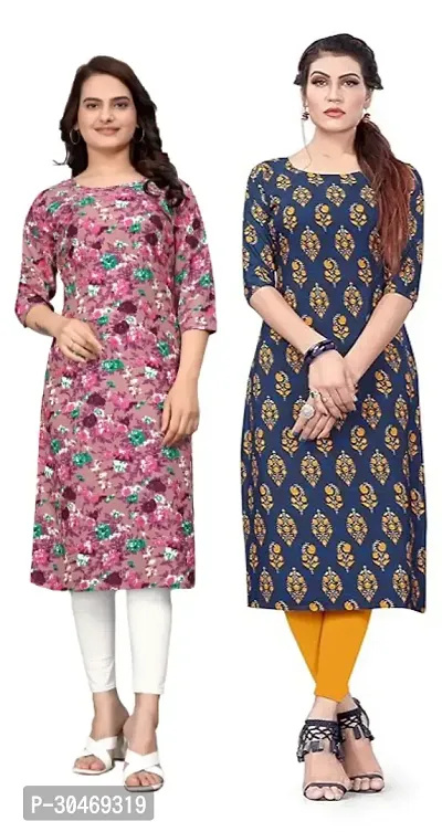 Stylish Multicoloured Crepe Printed Kurta For Women Pack Of 2-thumb0