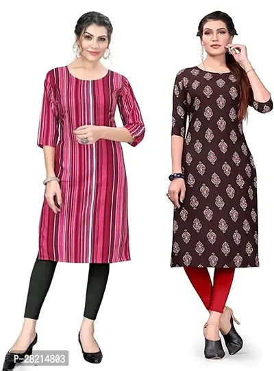 Stylish Multicoloured Crepe Printed Kurta For Women Pack Of 2