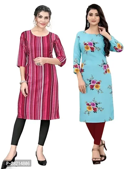 Stylish Multicoloured Crepe Printed Kurta For Women Pack Of 2-thumb0