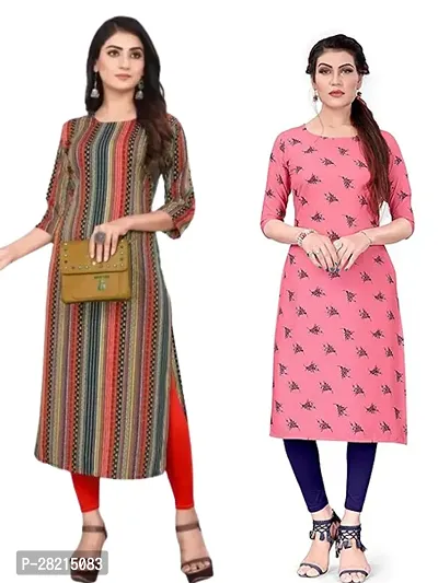 Stylish Multicoloured Crepe Printed Kurta For Women Pack Of 2