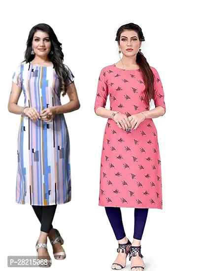 Stylish Multicoloured Crepe Printed Kurta For Women Pack Of 2