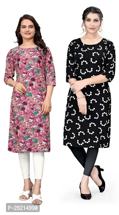 Stylish Multicoloured Crepe Printed Kurta For Women Pack Of 2