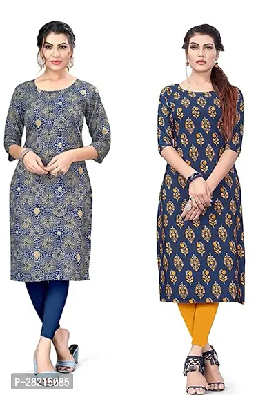 Stylish Multicoloured Crepe Printed Kurta For Women Pack Of 2-thumb0