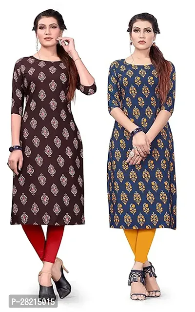 Stylish Multicoloured Crepe Printed Kurta For Women Pack Of 2