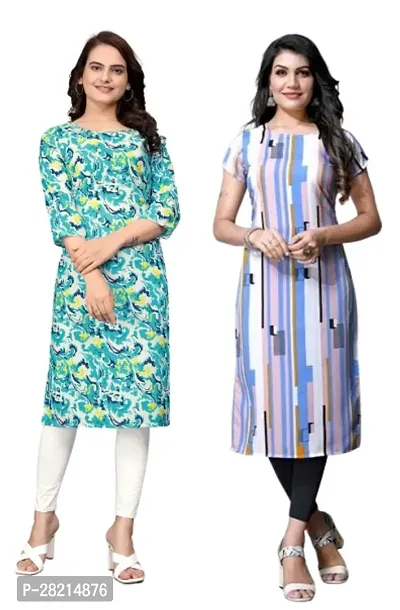 Stylish Multicoloured Crepe Printed Kurta For Women Pack Of 2