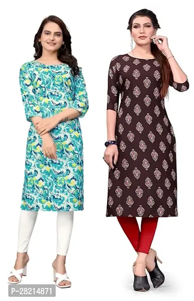 Stylish Multicoloured Crepe Printed Kurta For Women Pack Of 2