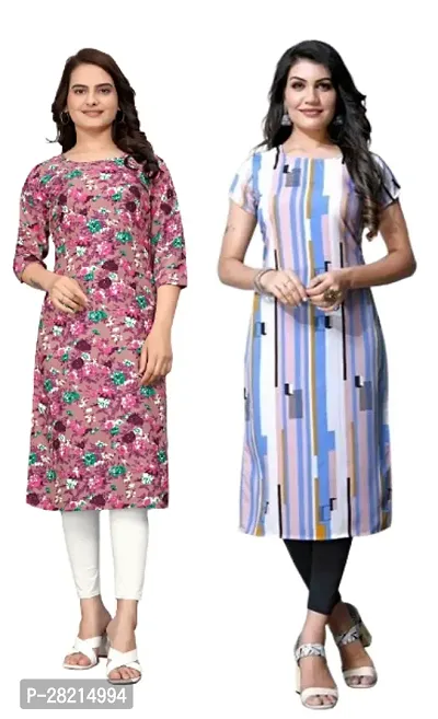 Stylish Multicoloured Crepe Printed Kurta For Women Pack Of 2