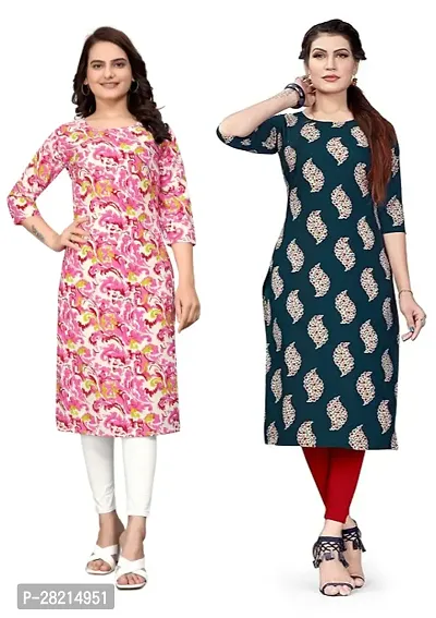 Stylish Multicoloured Crepe Printed Kurta For Women Pack Of 2