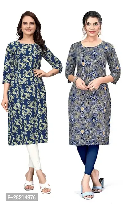 Stylish Multicoloured Crepe Printed Kurta For Women Pack Of 2-thumb0